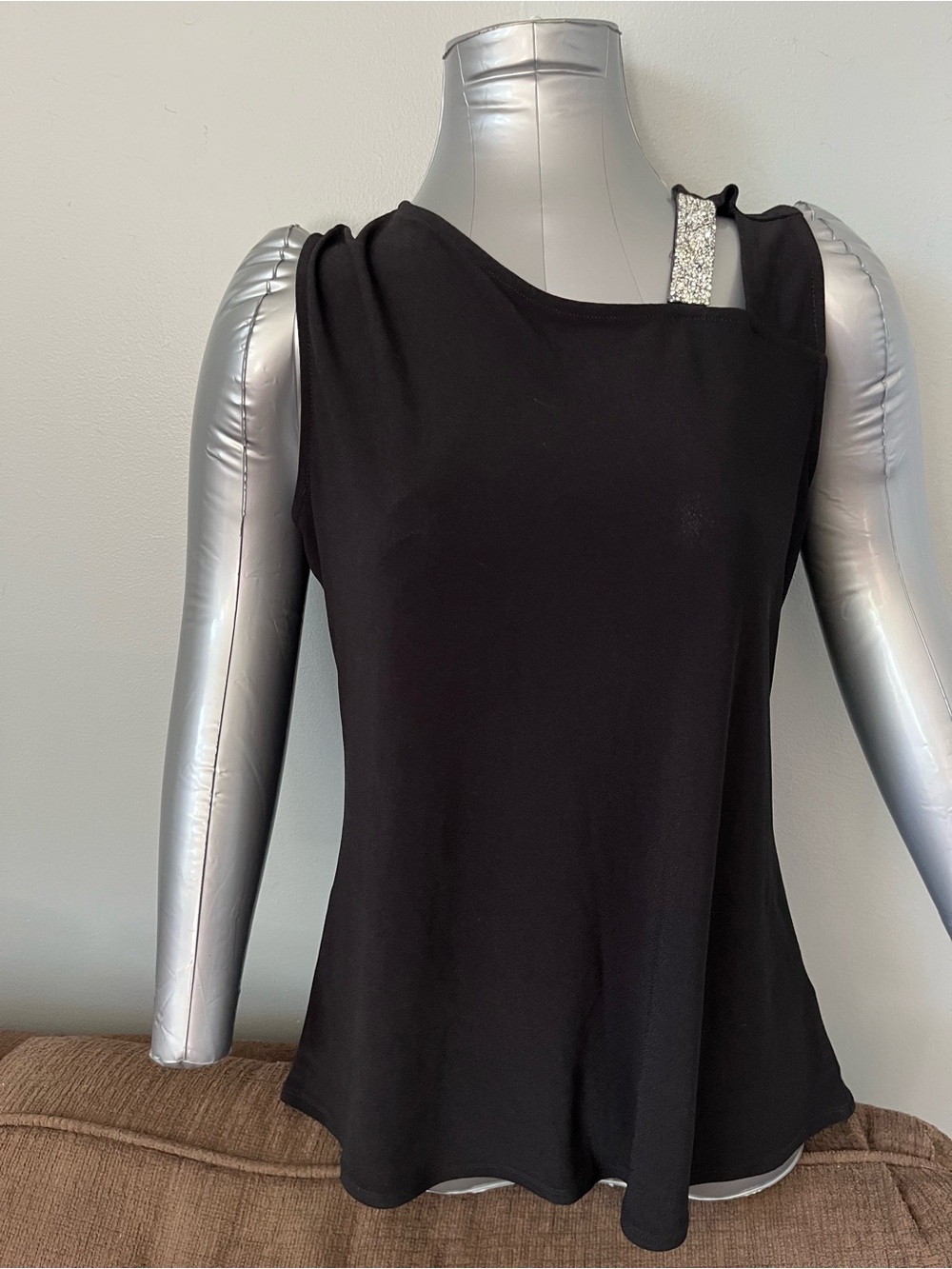 89th & Madison Black Tank Top with Rhinestone Strap